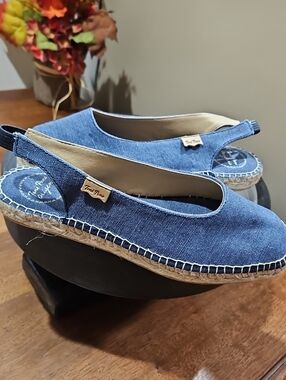 Blue Canvas Slingback Espadrille Flats - Casual Summer Shoes